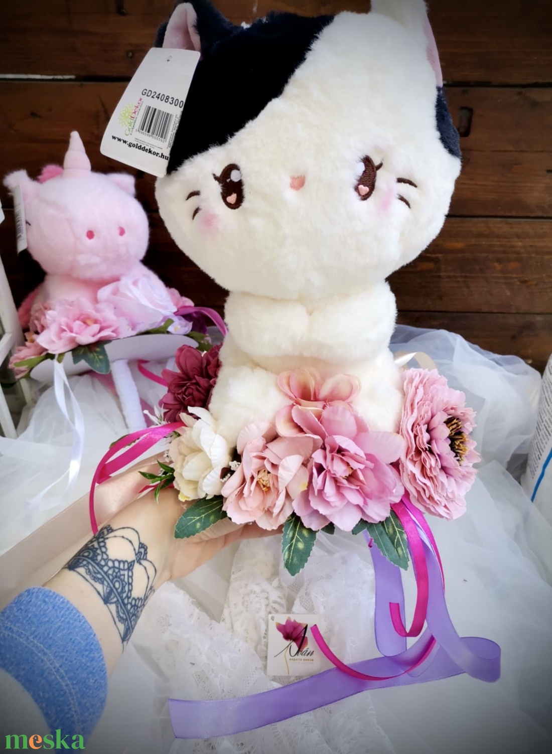 Ballagási csokor cica plüssel, ballagás csokor, óvoda, iskola _cica plüss - otthon & életmód - dekoráció - virágdísz és tartó - csokor & virágdísz - Meska.hu