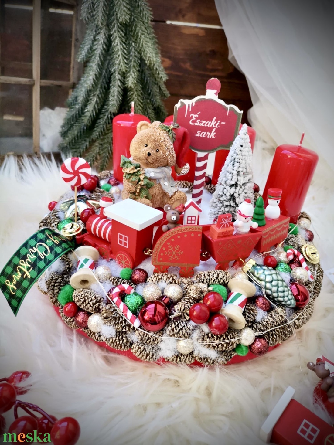 LED-es Világító, maci adventi koszorú, mackó adventi dísz - karácsony - adventi díszek - adventi koszorú - Meska.hu
