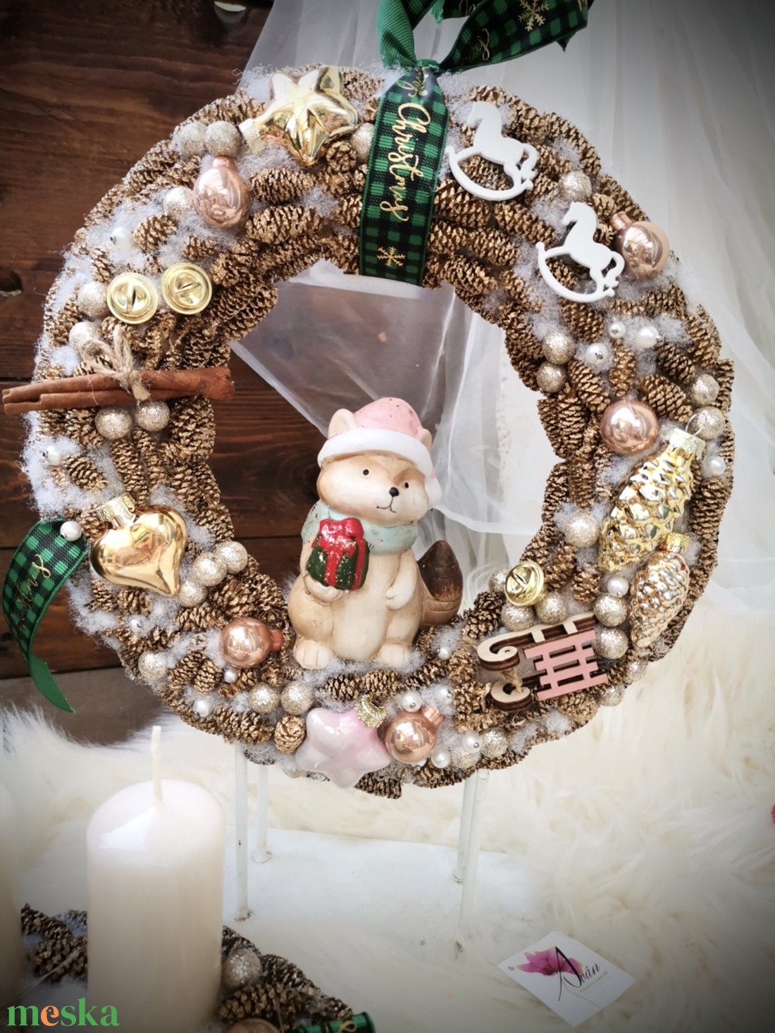 LED-es Világító, róka adventi koszorú és Ajtódísz szett - karácsony - adventi díszek - adventi koszorú - Meska.hu