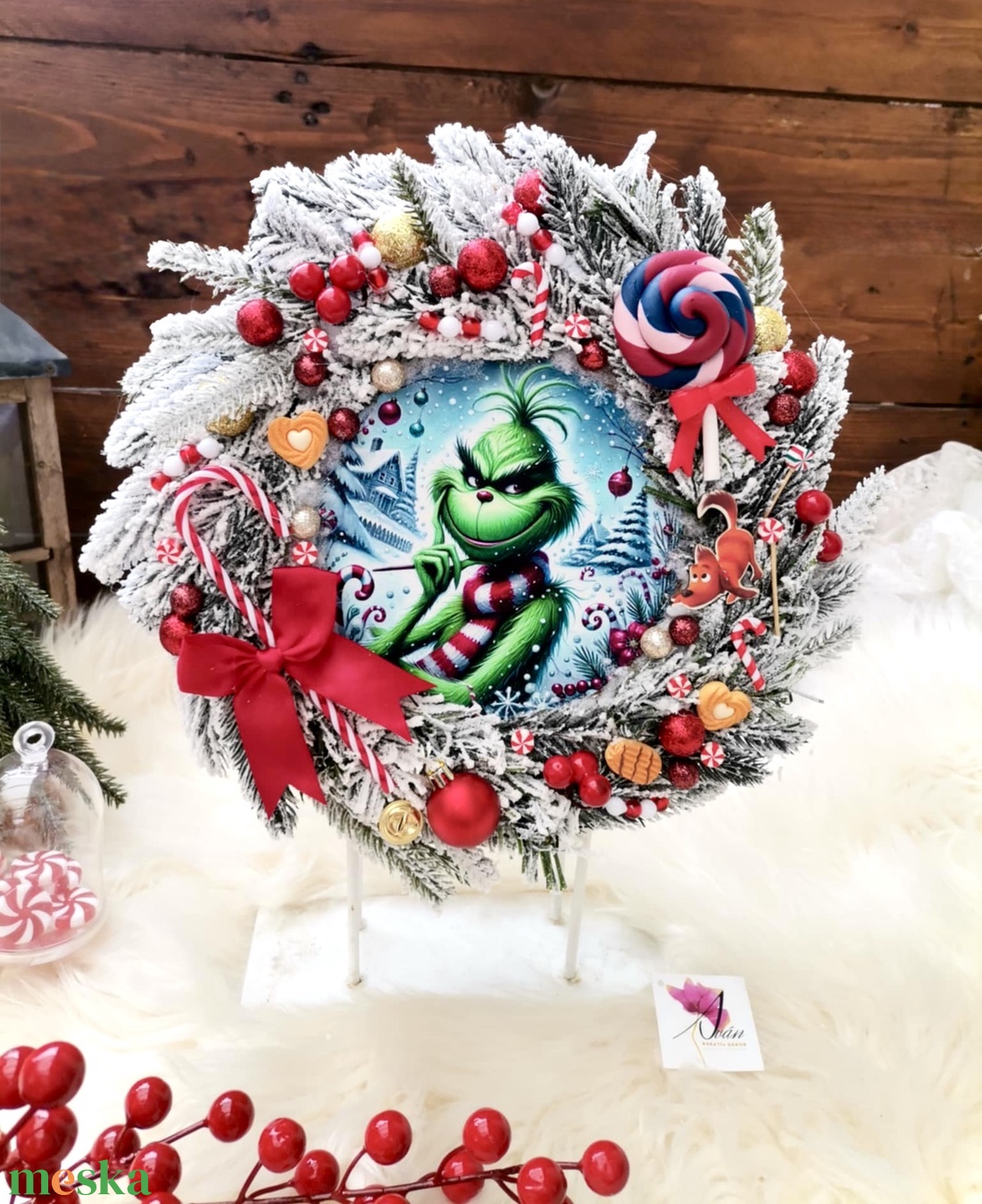 Grinch Grincs karácsonya Ajtódísz kopogtató - karácsony - karácsonyi lakásdekoráció - karácsonyi ajtódíszek - Meska.hu