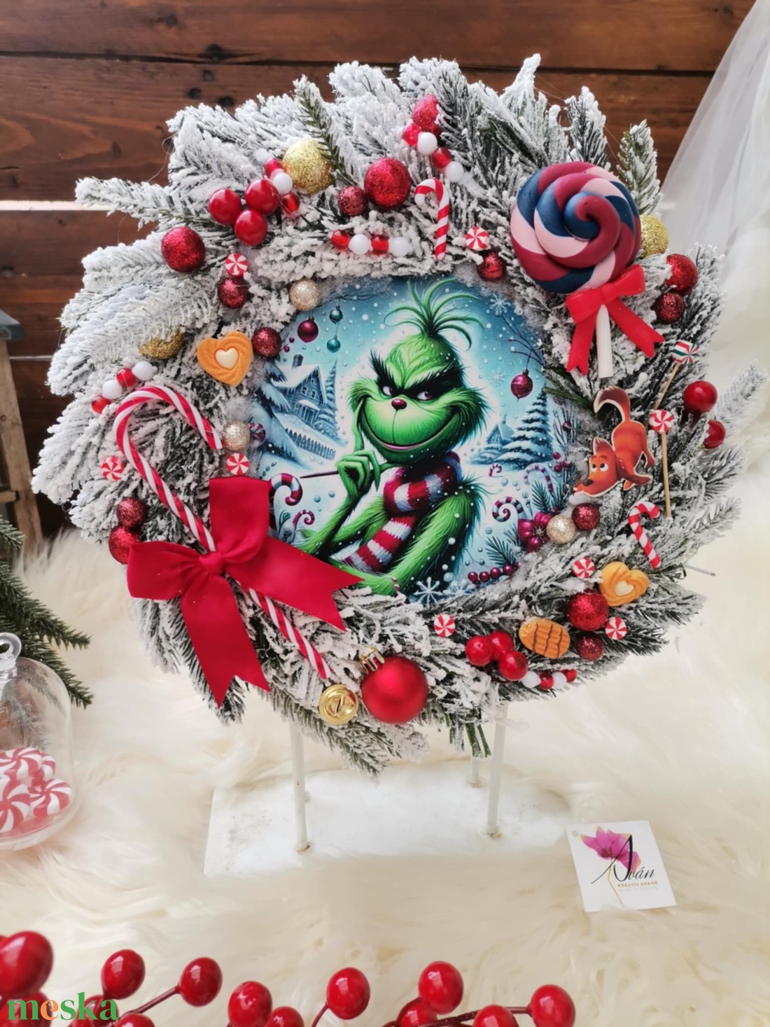 Grinch Grincs karácsonya Ajtódísz kopogtató - karácsony - karácsonyi lakásdekoráció - karácsonyi ajtódíszek - Meska.hu
