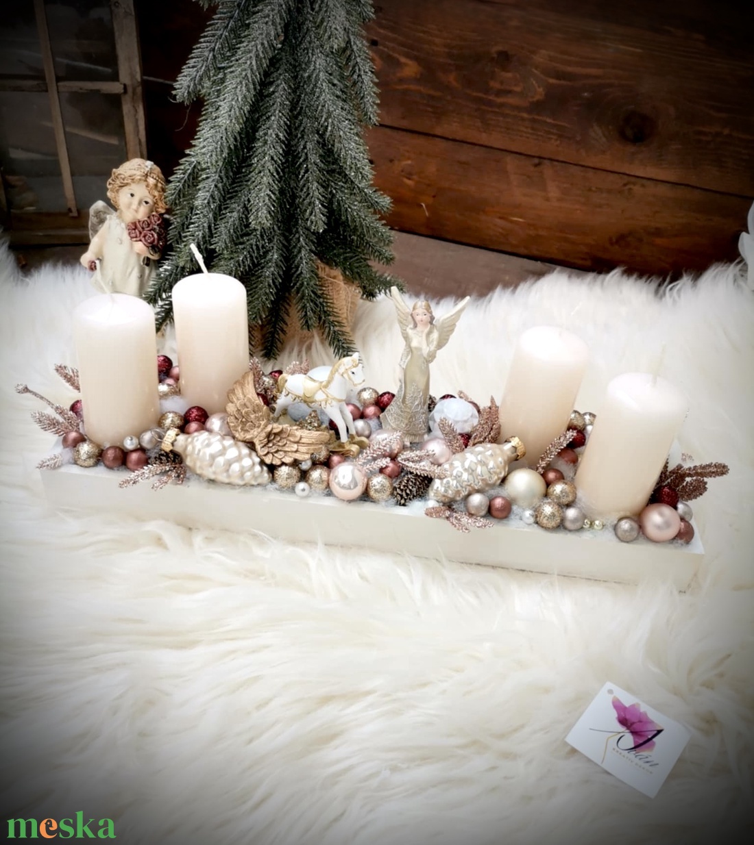 Világító angyal adventi koszorú  - karácsony - adventi díszek - adventi koszorú - Meska.hu