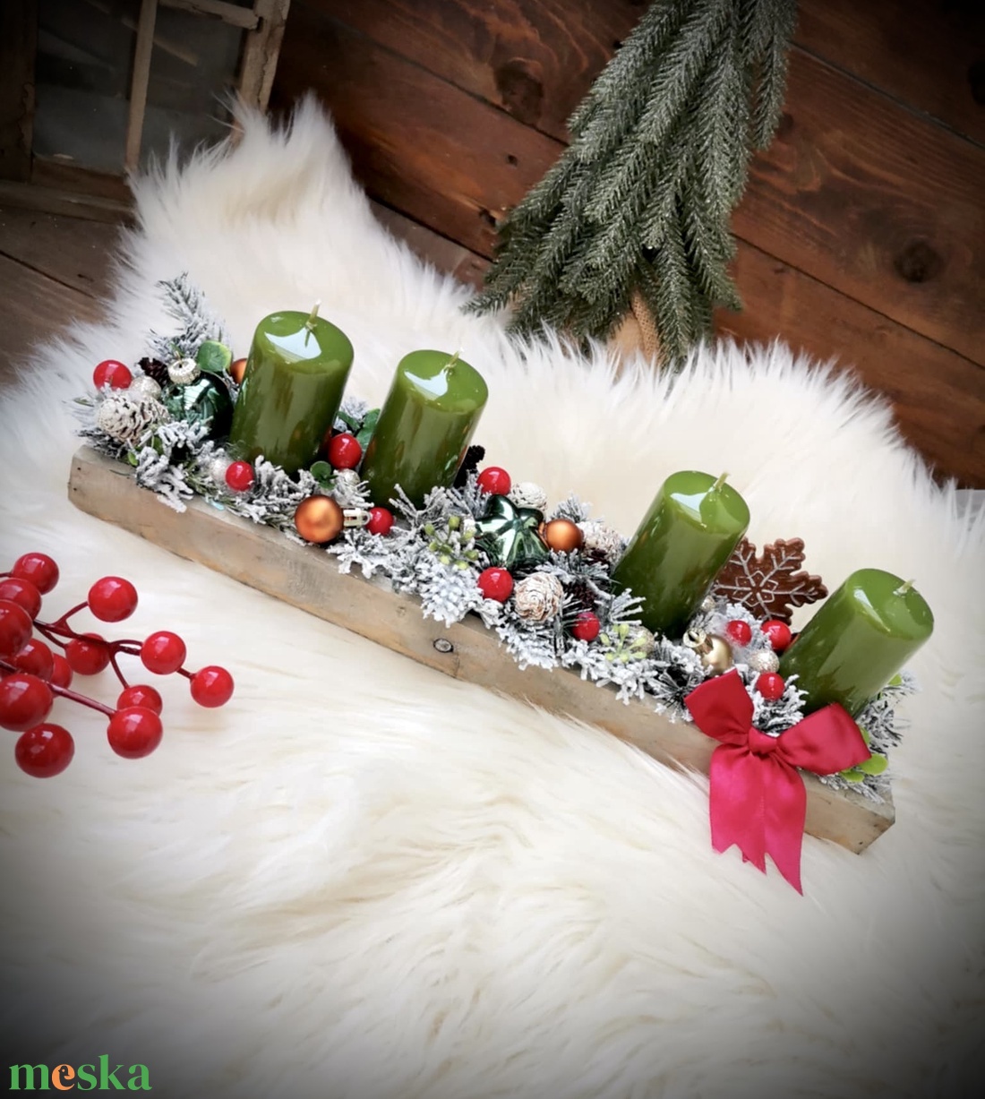 Fenyő és mézeskalács adventi koszorú  - karácsony - adventi díszek - adventi koszorú - Meska.hu