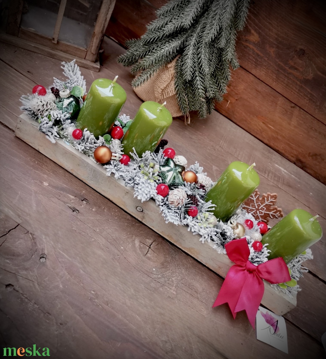Fenyő és mézeskalács adventi koszorú  - karácsony - adventi díszek - adventi koszorú - Meska.hu