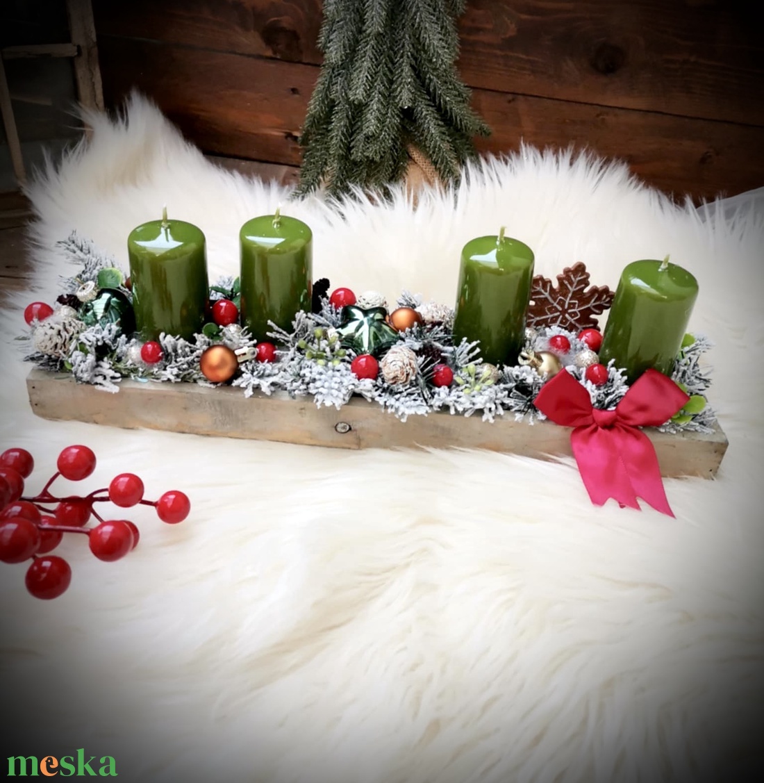 Fenyő és mézeskalács adventi koszorú  - karácsony - adventi díszek - adventi koszorú - Meska.hu