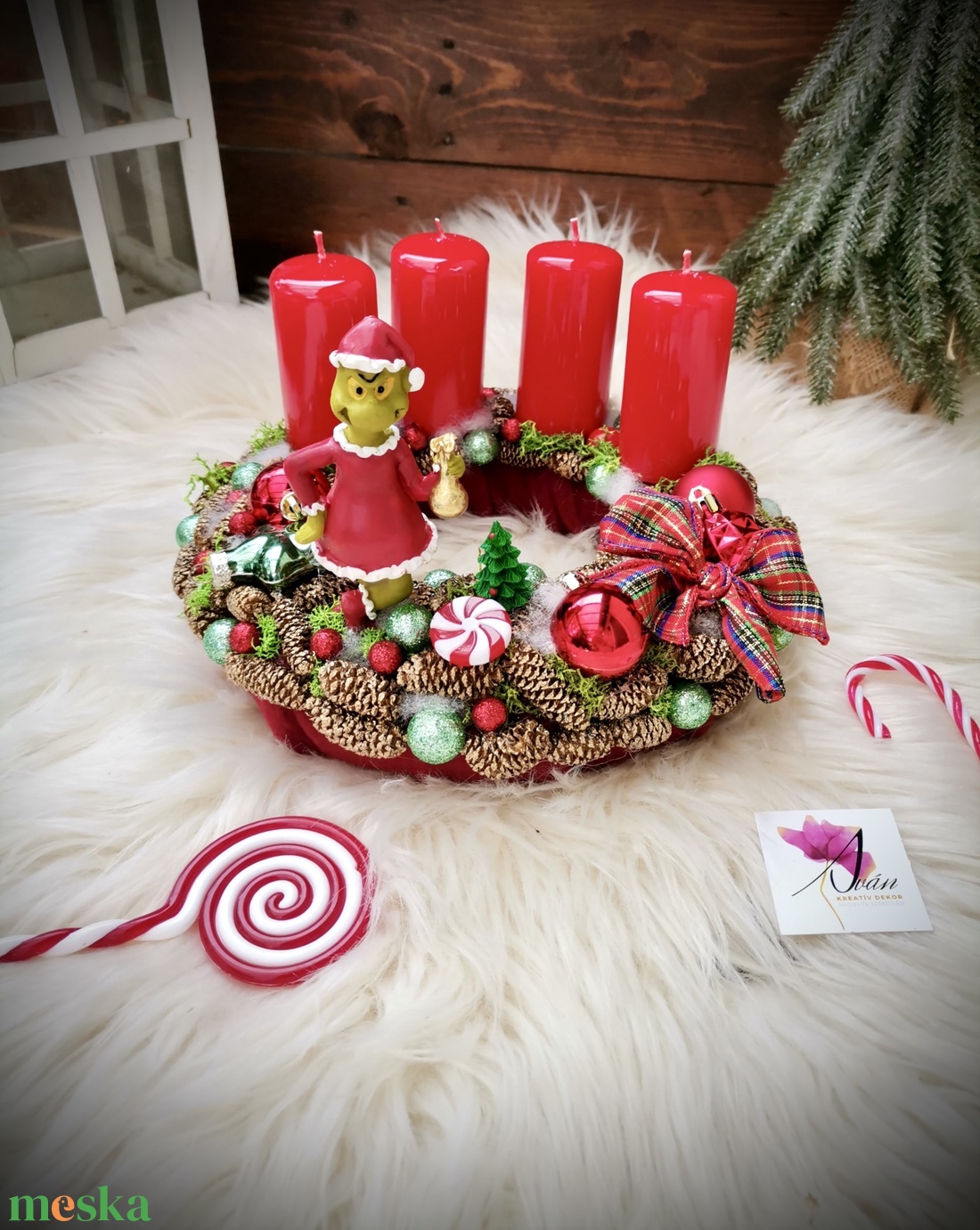 Grincs adventi koszorú, adventi dísz - karácsony - adventi díszek - adventi koszorú - Meska.hu