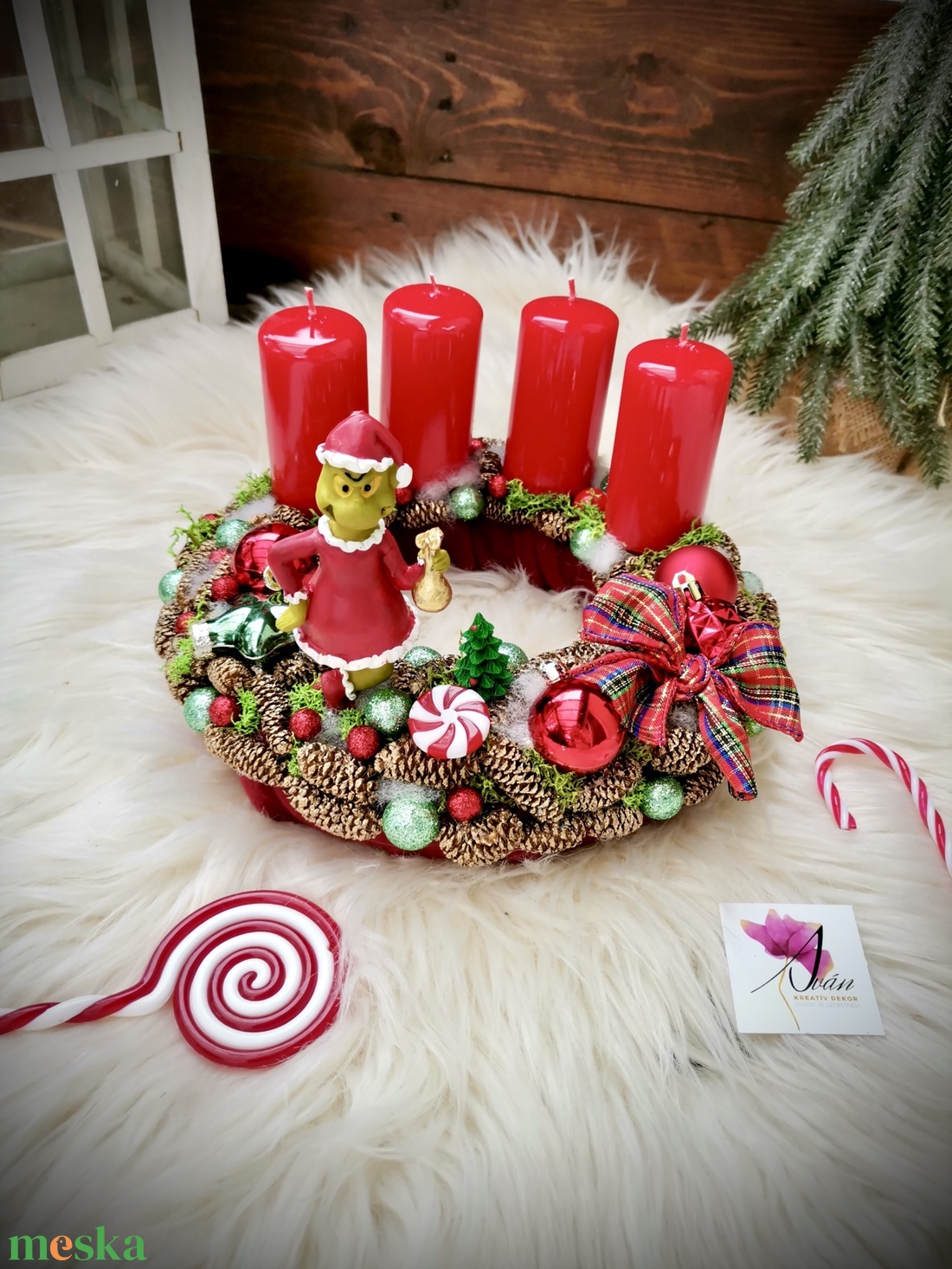 Grincs adventi koszorú, adventi dísz - karácsony - adventi díszek - adventi koszorú - Meska.hu