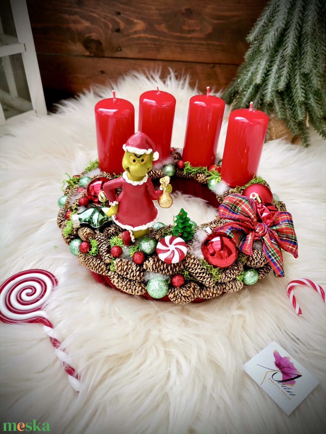 Grincs adventi koszorú, adventi dísz - karácsony - adventi díszek - adventi koszorú - Meska.hu