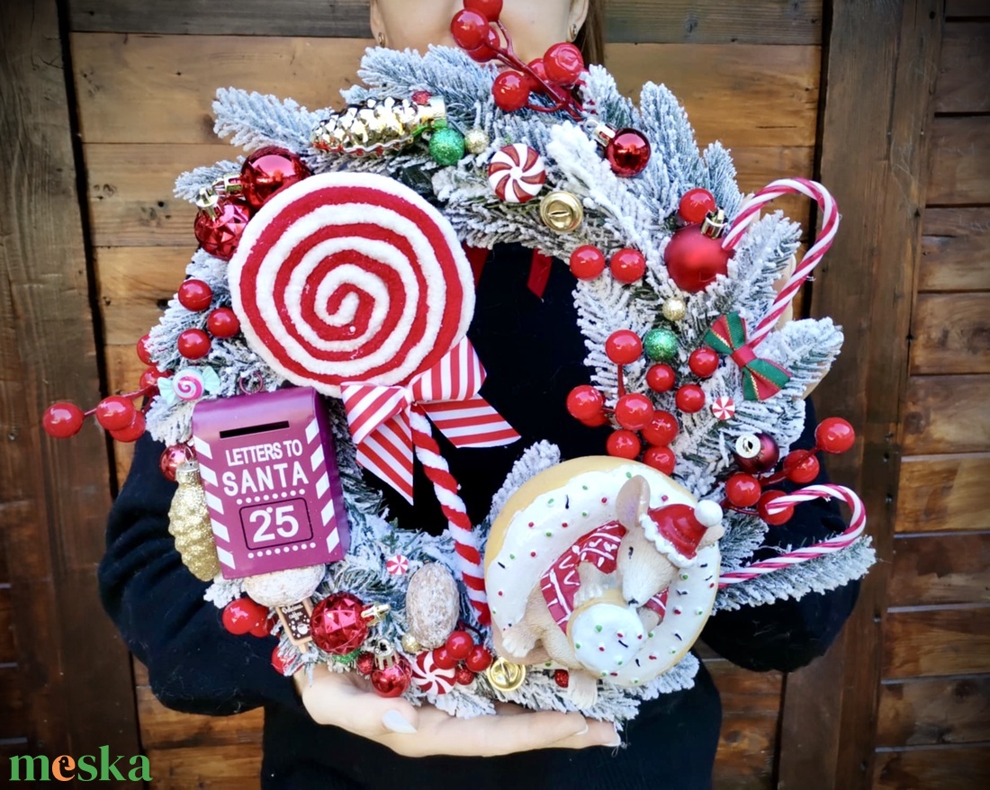 Egérke karácsonya Ajtódísz kopogtató - karácsony - karácsonyi lakásdekoráció - karácsonyi ajtódíszek - Meska.hu