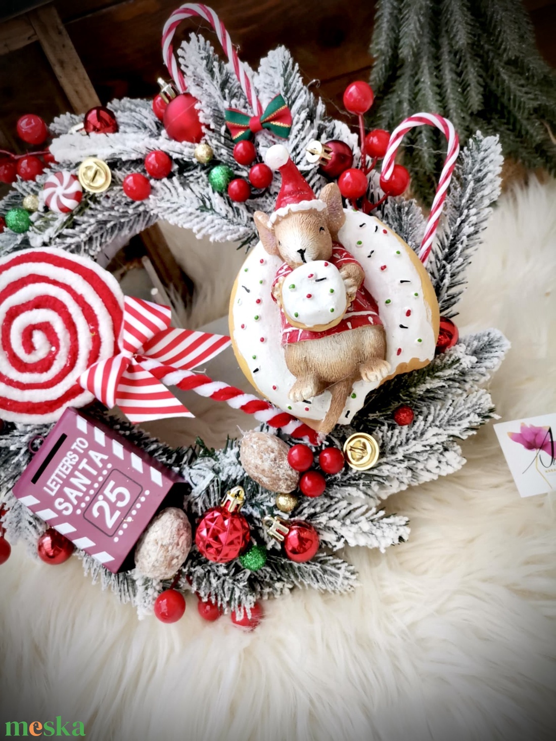 Egérke karácsonya Ajtódísz kopogtató - karácsony - karácsonyi lakásdekoráció - karácsonyi ajtódíszek - Meska.hu