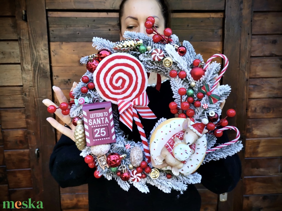 Egérke karácsonya Ajtódísz kopogtató - karácsony - karácsonyi lakásdekoráció - karácsonyi ajtódíszek - Meska.hu