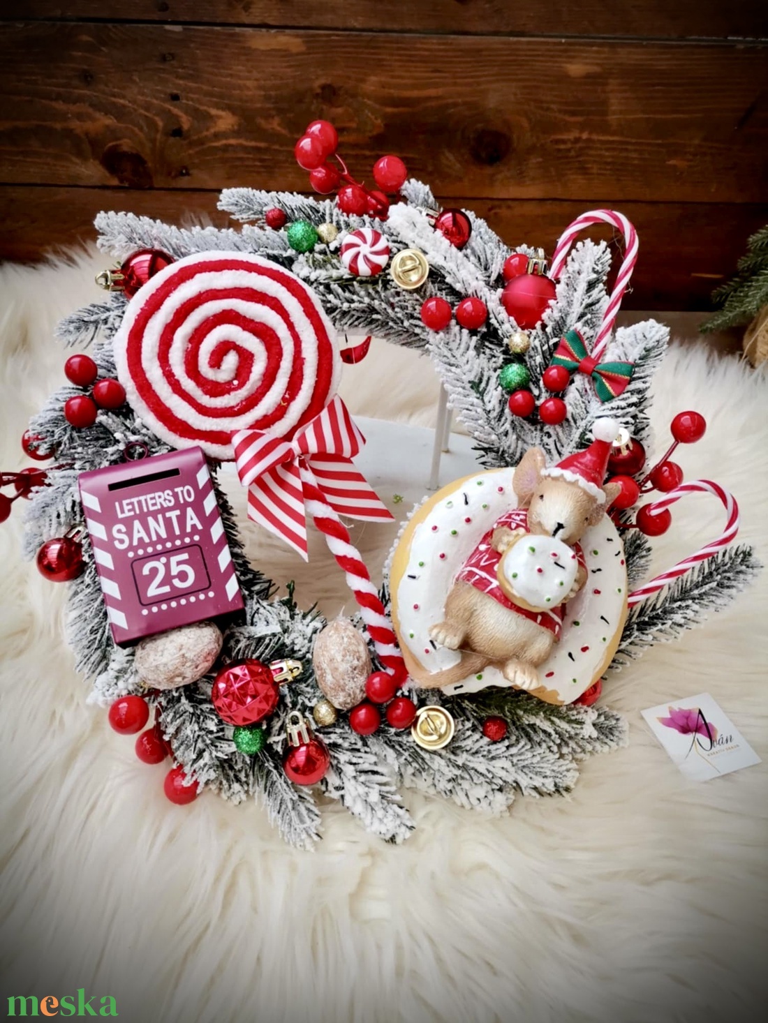 Egérke karácsonya Ajtódísz kopogtató - karácsony - karácsonyi lakásdekoráció - karácsonyi ajtódíszek - Meska.hu