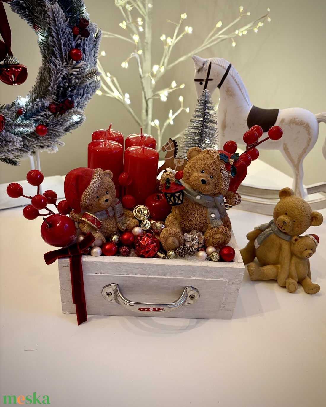 Fiók adventi tál, mackó adventi dísz - karácsony - adventi díszek - adventi koszorú - Meska.hu