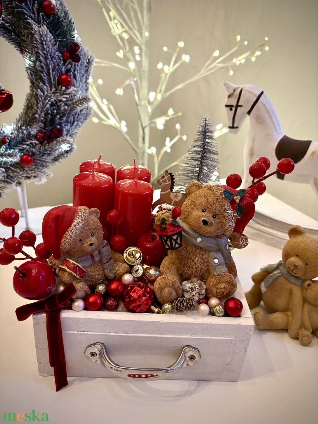 Fiók adventi tál, mackó adventi dísz - karácsony - adventi díszek - adventi koszorú - Meska.hu