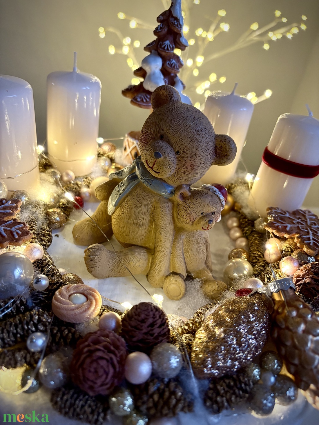 LED-es Világító, maci adventi koszorú, mackó adventi dísz - karácsony - adventi díszek - adventi koszorú - Meska.hu