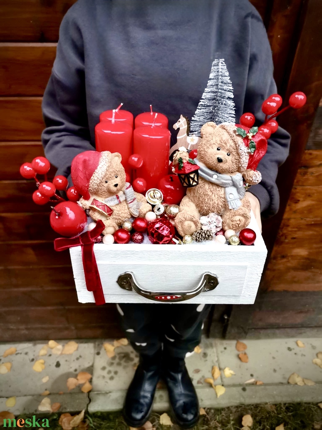 Fiók adventi tál, mackó adventi dísz - karácsony - adventi díszek - adventi koszorú - Meska.hu