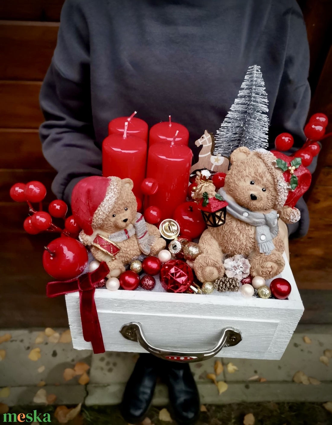 Fiók adventi tál, mackó adventi dísz - karácsony - adventi díszek - adventi koszorú - Meska.hu