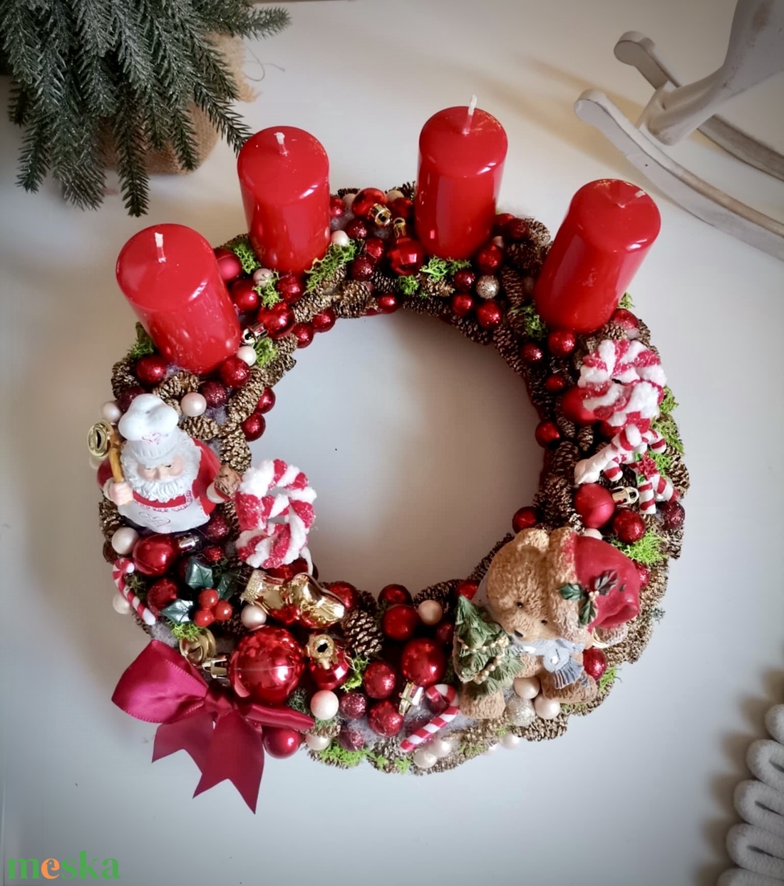 Télapó Mikulás  mackó adventi koszorú karácsonyi dísz - karácsony - adventi díszek - adventi koszorú - Meska.hu