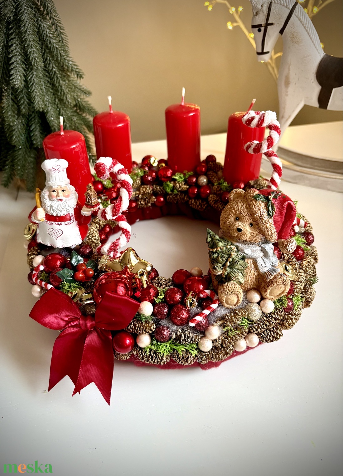 Télapó Mikulás  mackó adventi koszorú karácsonyi dísz - karácsony - adventi díszek - adventi koszorú - Meska.hu