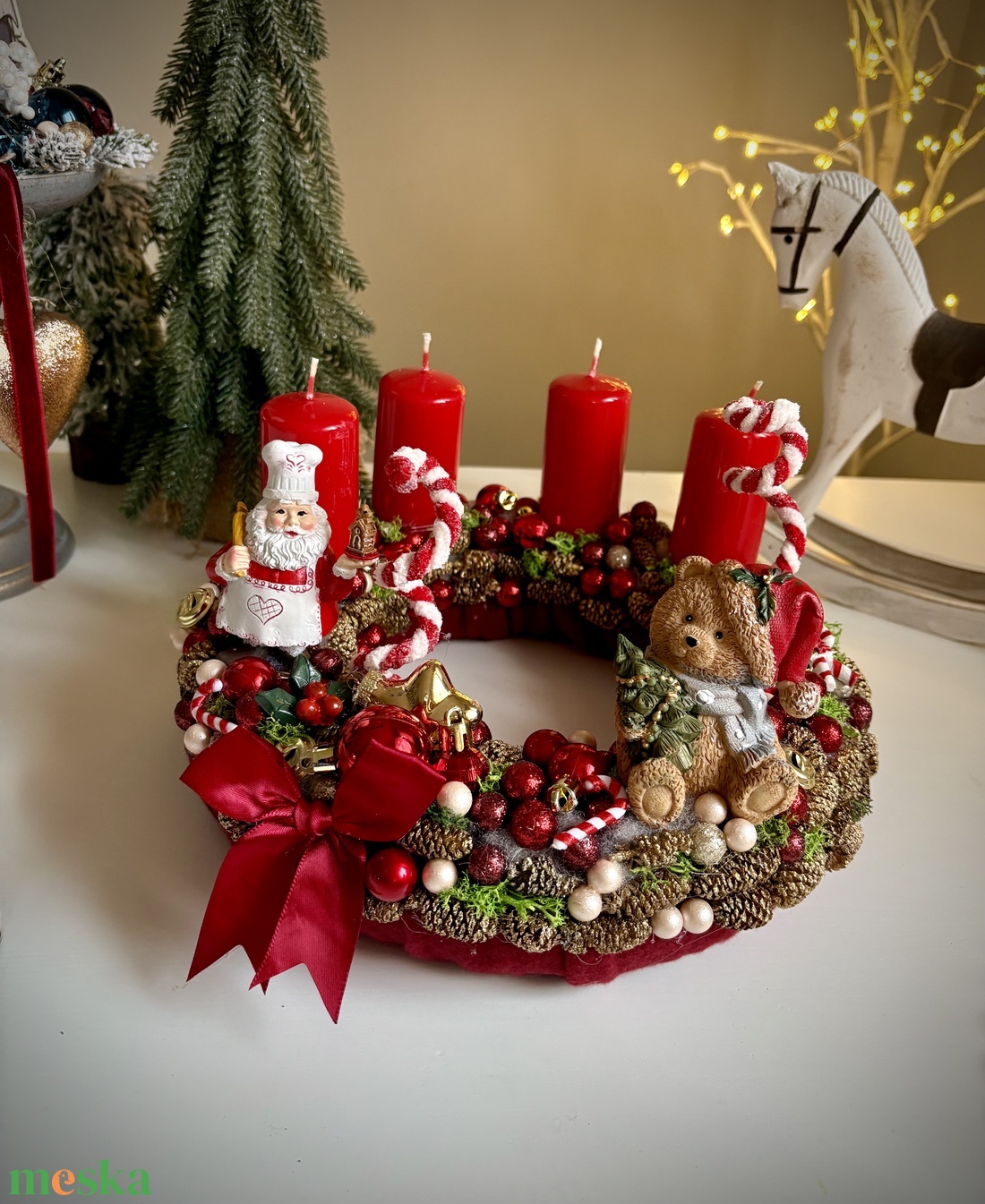 Télapó Mikulás  mackó adventi koszorú karácsonyi dísz - karácsony - adventi díszek - adventi koszorú - Meska.hu