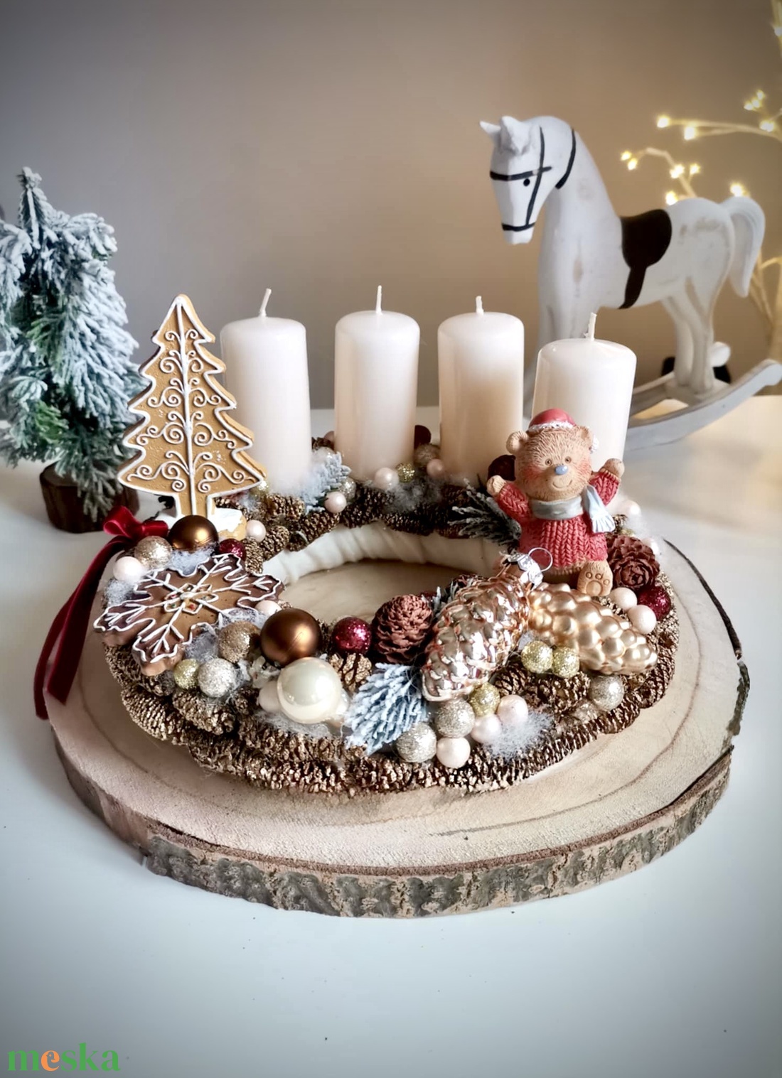 Mackó adventi koszorú karácsonyi dísz - karácsony - adventi díszek - adventi koszorú - Meska.hu