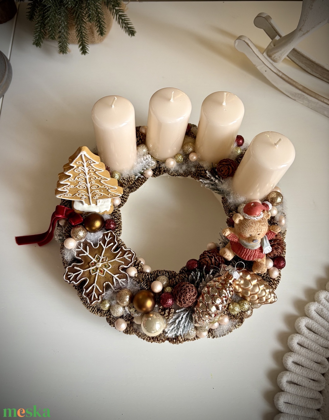 Mackó adventi koszorú karácsonyi dísz - karácsony - adventi díszek - adventi koszorú - Meska.hu