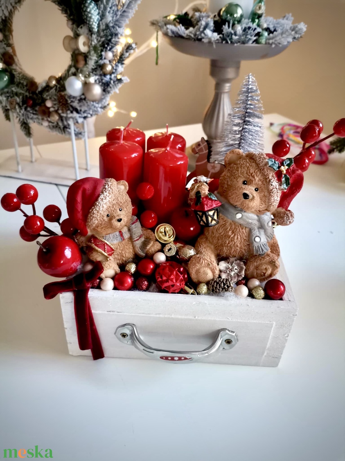 Fiók adventi tál, mackó adventi dísz - karácsony - adventi díszek - adventi koszorú - Meska.hu