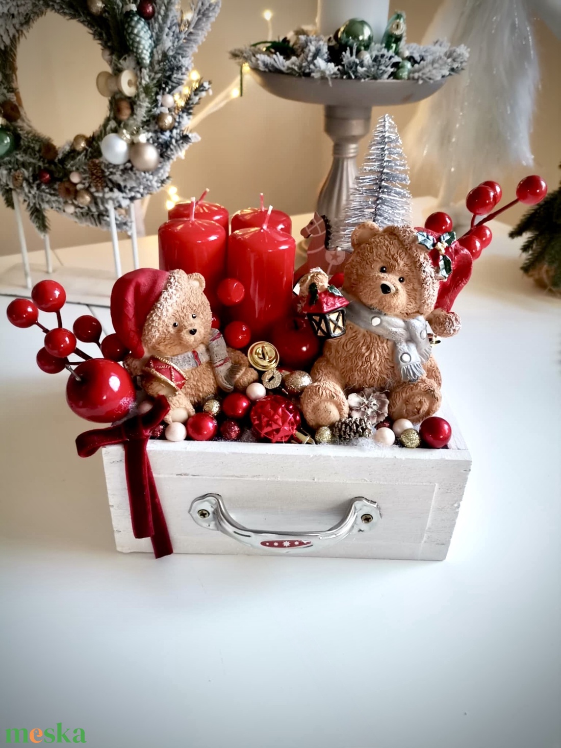 Fiók adventi tál, mackó adventi dísz - karácsony - adventi díszek - adventi koszorú - Meska.hu