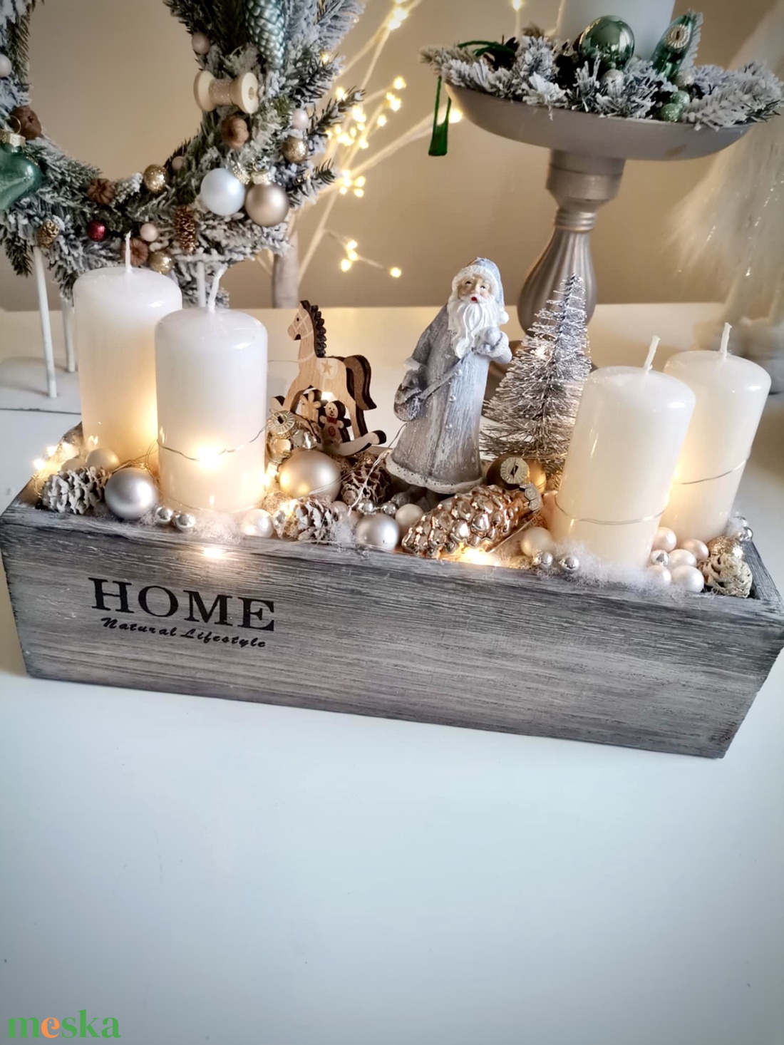 Fa láda adventi tál, Télapó  adventi dísz LED világítással - karácsony - adventi díszek - adventi koszorú - Meska.hu