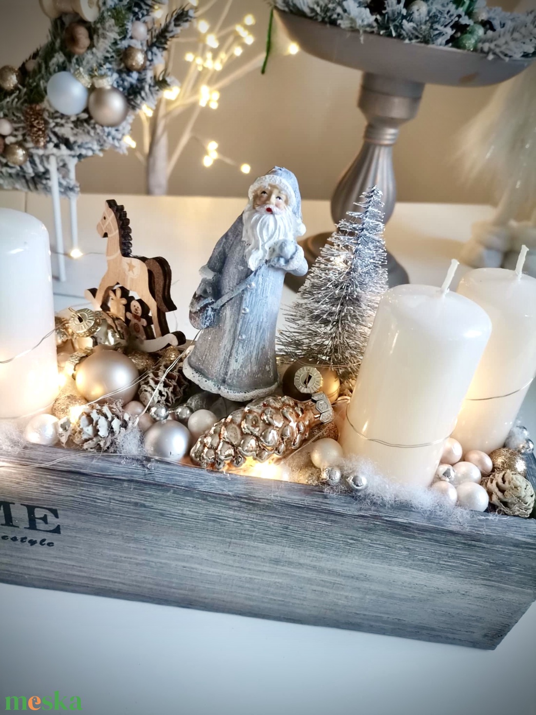 Fa láda adventi tál, Télapó  adventi dísz LED világítással - karácsony - adventi díszek - adventi koszorú - Meska.hu