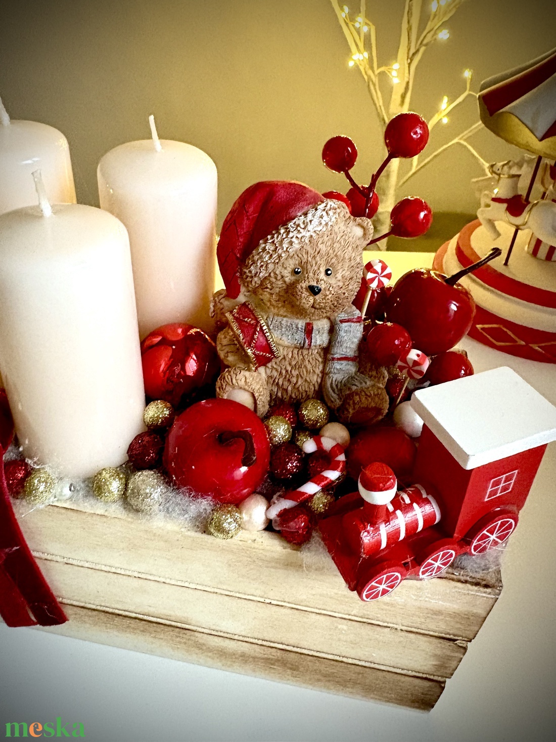  Édes mackó adventi koszorú asztaldísz, asztali dísz - karácsony - adventi díszek - adventi koszorú - Meska.hu