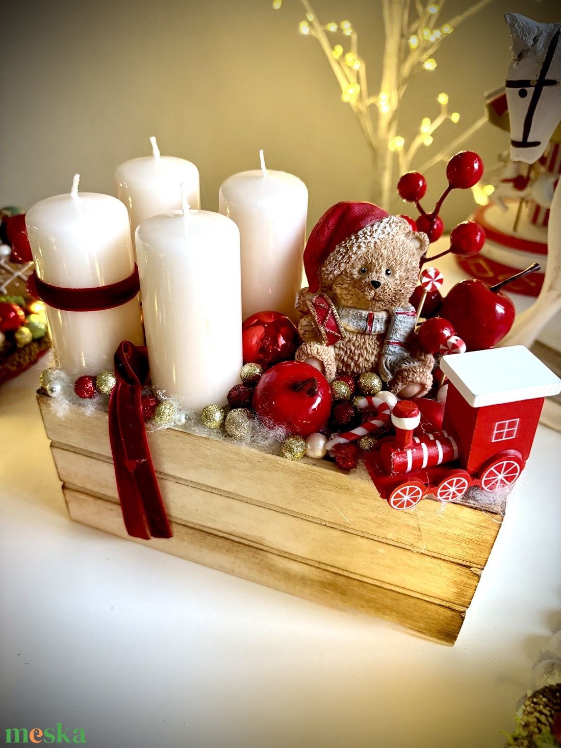  Édes mackó adventi koszorú asztaldísz, asztali dísz - karácsony - adventi díszek - adventi koszorú - Meska.hu