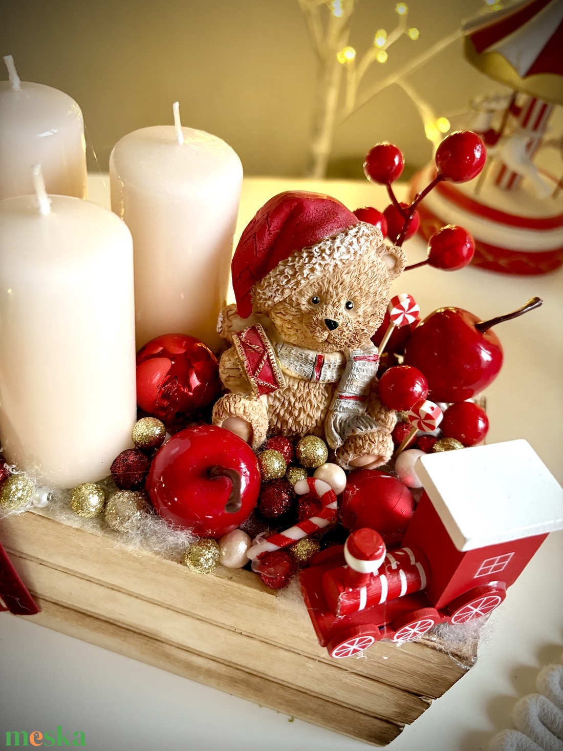  Édes mackó adventi koszorú asztaldísz, asztali dísz - karácsony - adventi díszek - adventi koszorú - Meska.hu