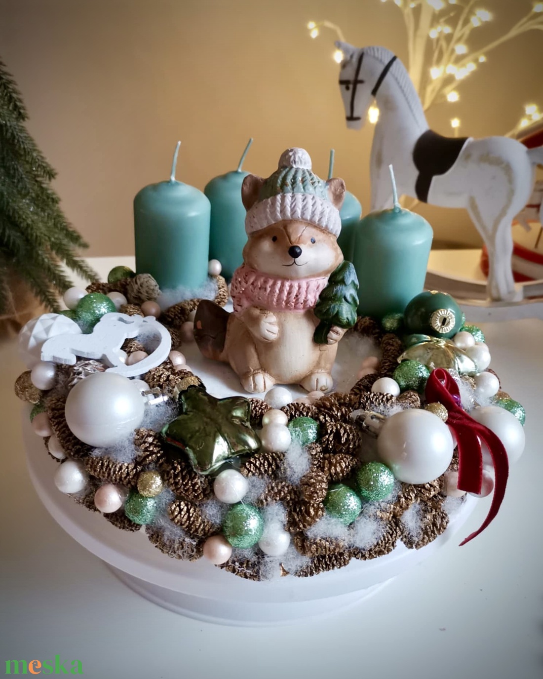 Róka adventi koszorú, rókás adventi dísz - karácsony - adventi díszek - adventi koszorú - Meska.hu