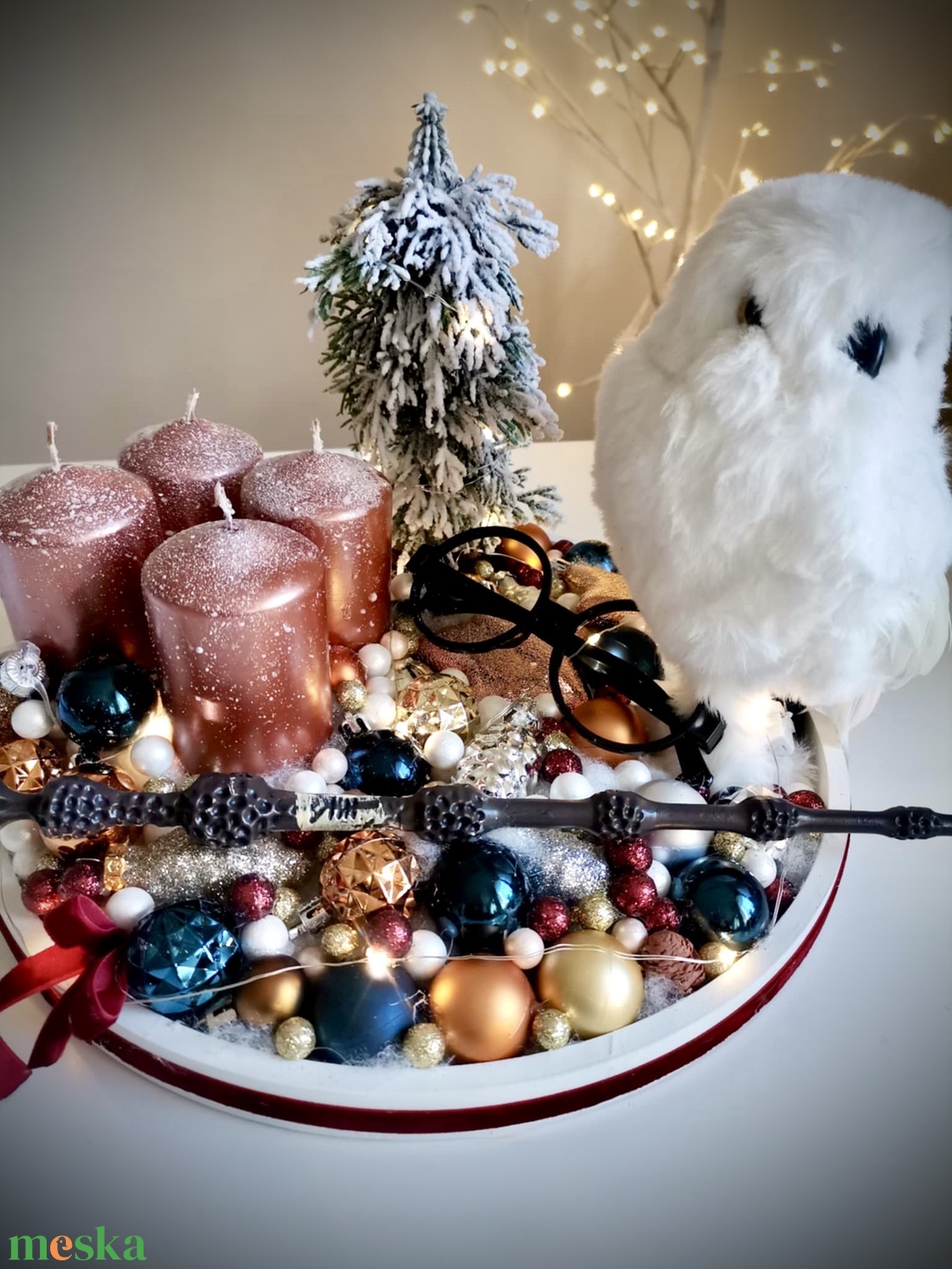 Harry Potter adventi koszorú, világító asztaldísz - karácsony - adventi díszek - adventi koszorú - Meska.hu