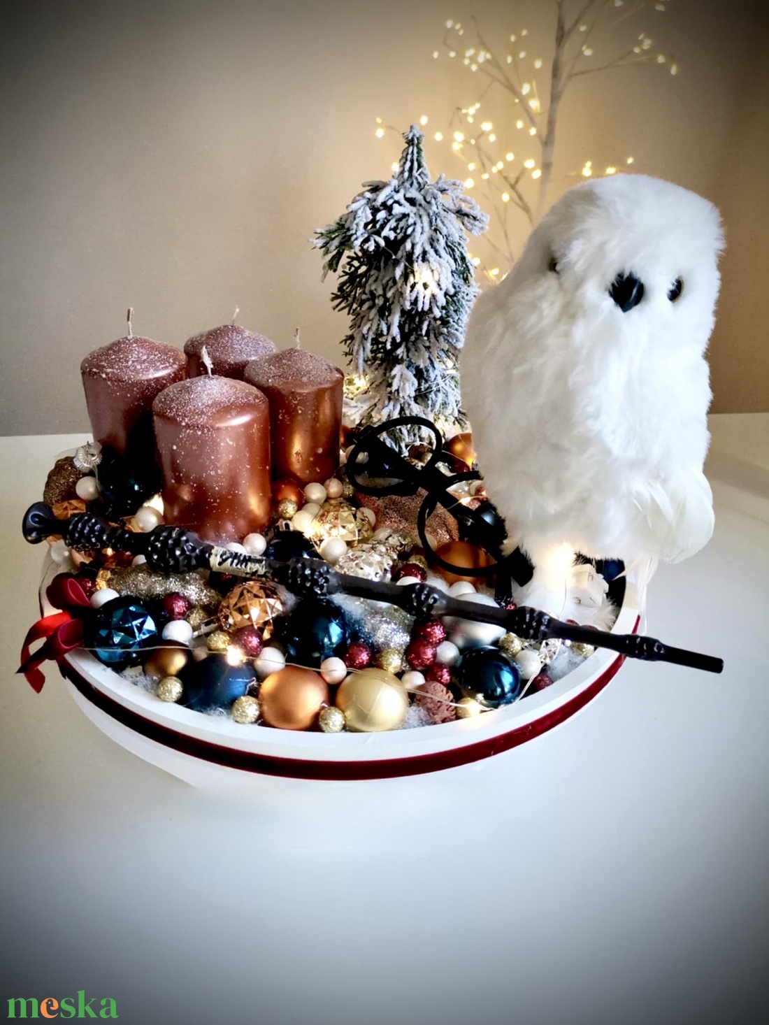 Harry Potter adventi koszorú, világító asztaldísz - karácsony - adventi díszek - adventi koszorú - Meska.hu