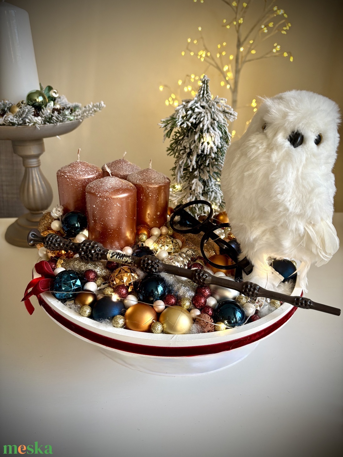 Harry Potter adventi koszorú, világító asztaldísz - karácsony - adventi díszek - adventi koszorú - Meska.hu