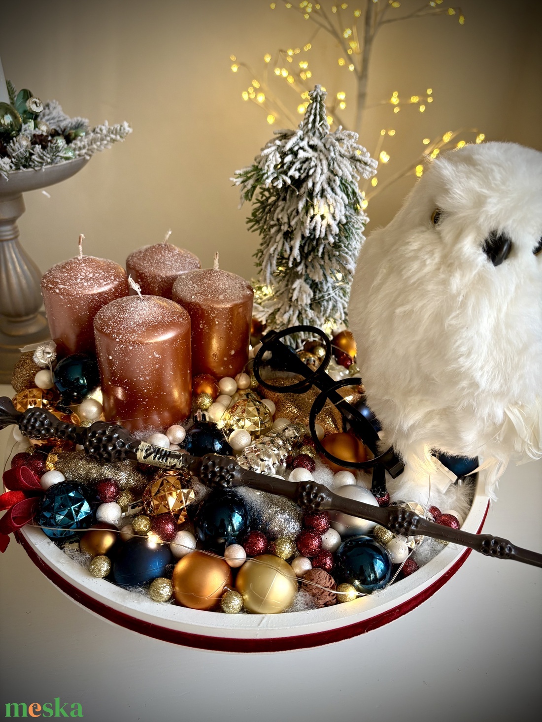 Harry Potter adventi koszorú, világító asztaldísz - karácsony - adventi díszek - adventi koszorú - Meska.hu