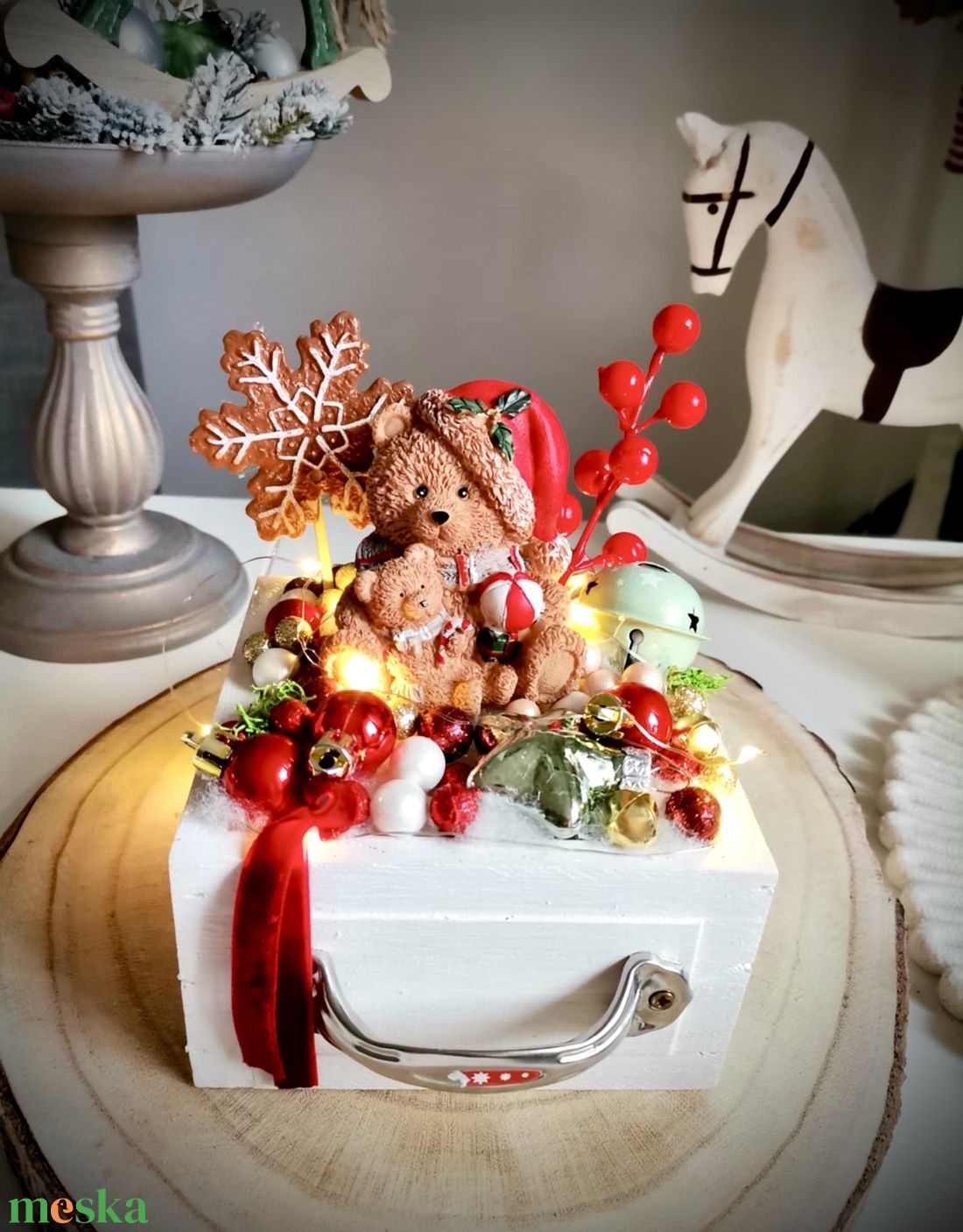 Édes mackó fiókos, világító asztaldísz, világító dísz - karácsony - adventi díszek - adventi asztaldísz - Meska.hu