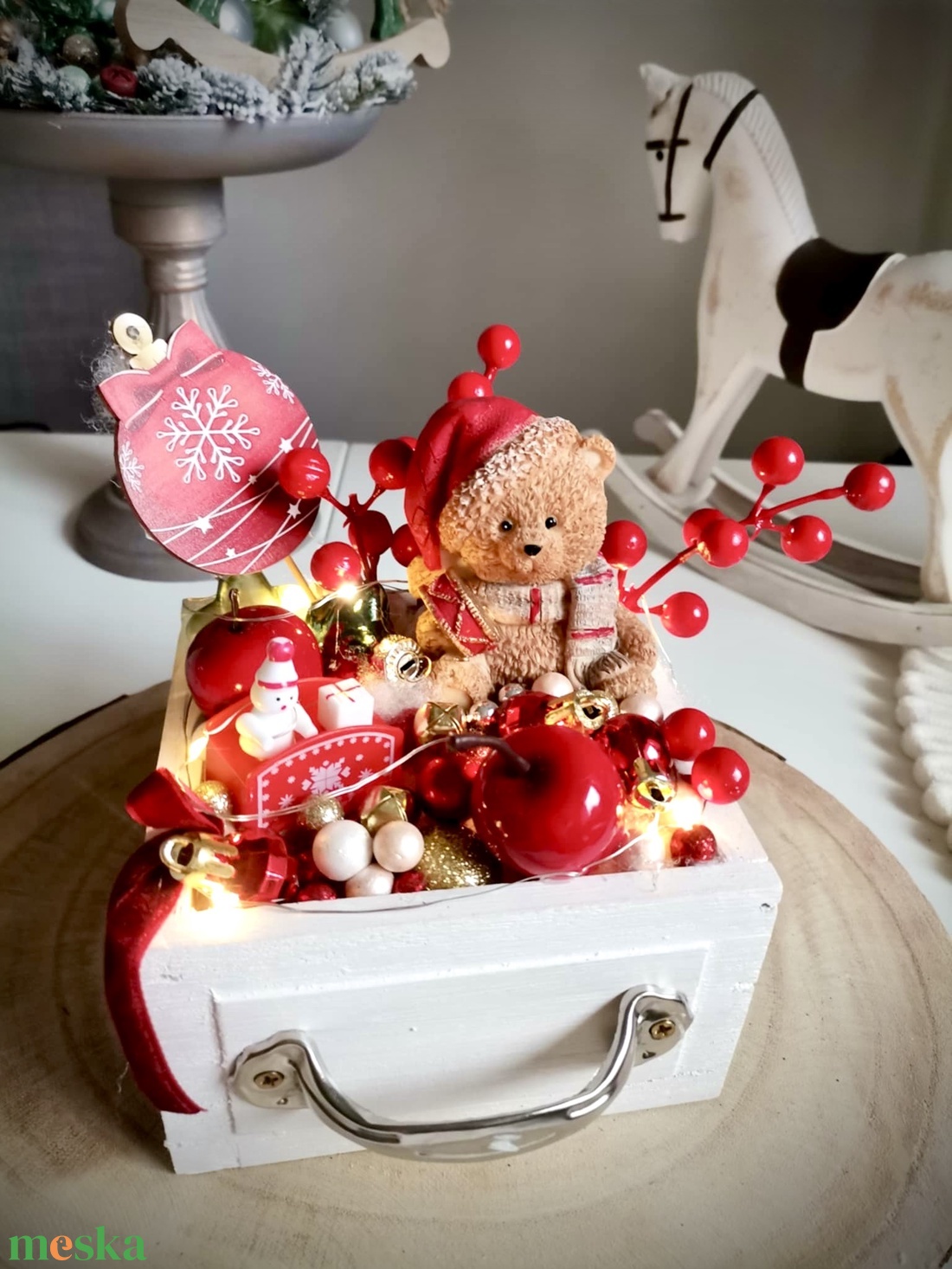 Édes mackó fiókos, világító asztaldísz, világító dísz - karácsony - adventi díszek - adventi asztaldísz - Meska.hu