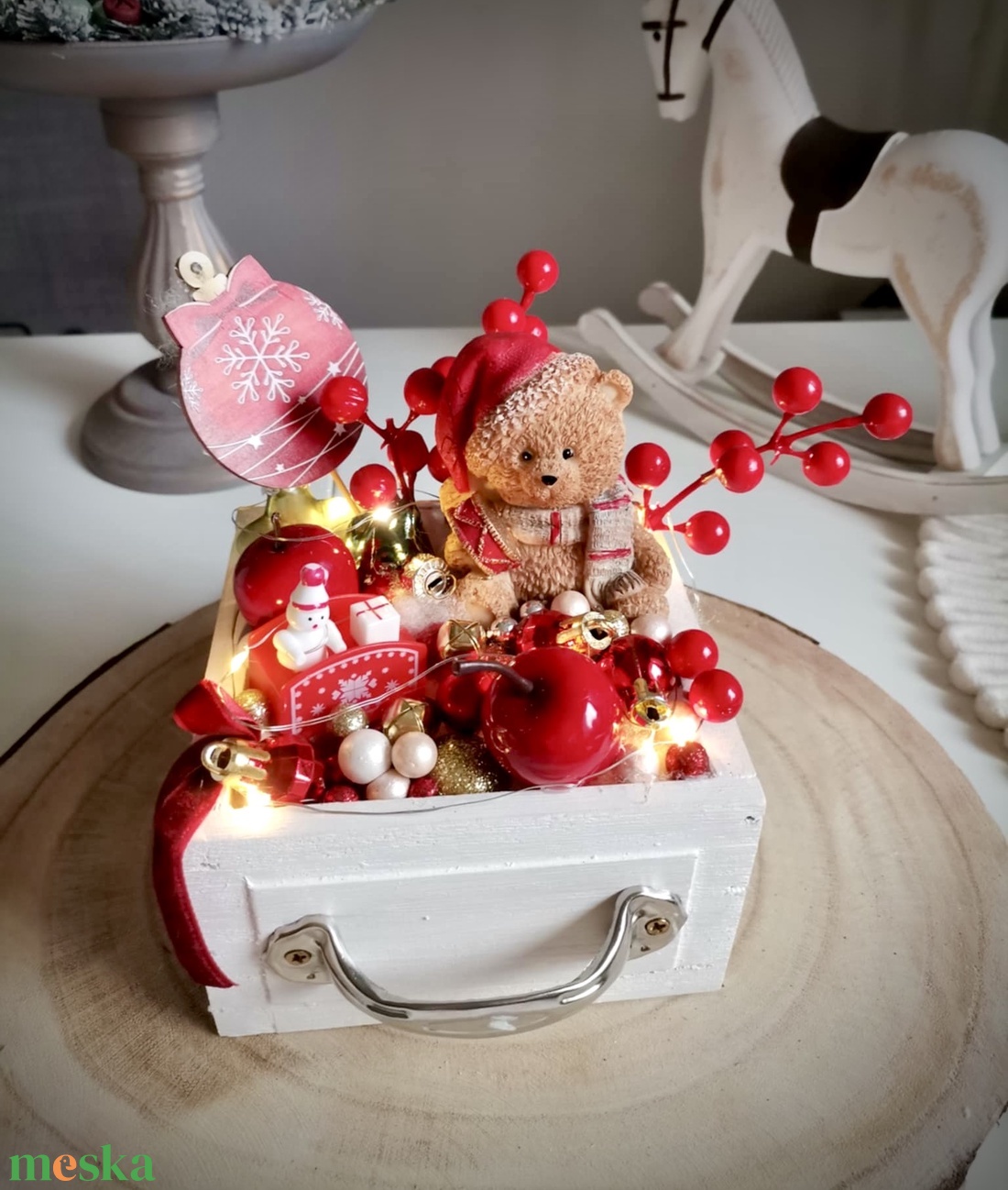 Édes mackó fiókos, világító asztaldísz, világító dísz - karácsony - adventi díszek - adventi asztaldísz - Meska.hu