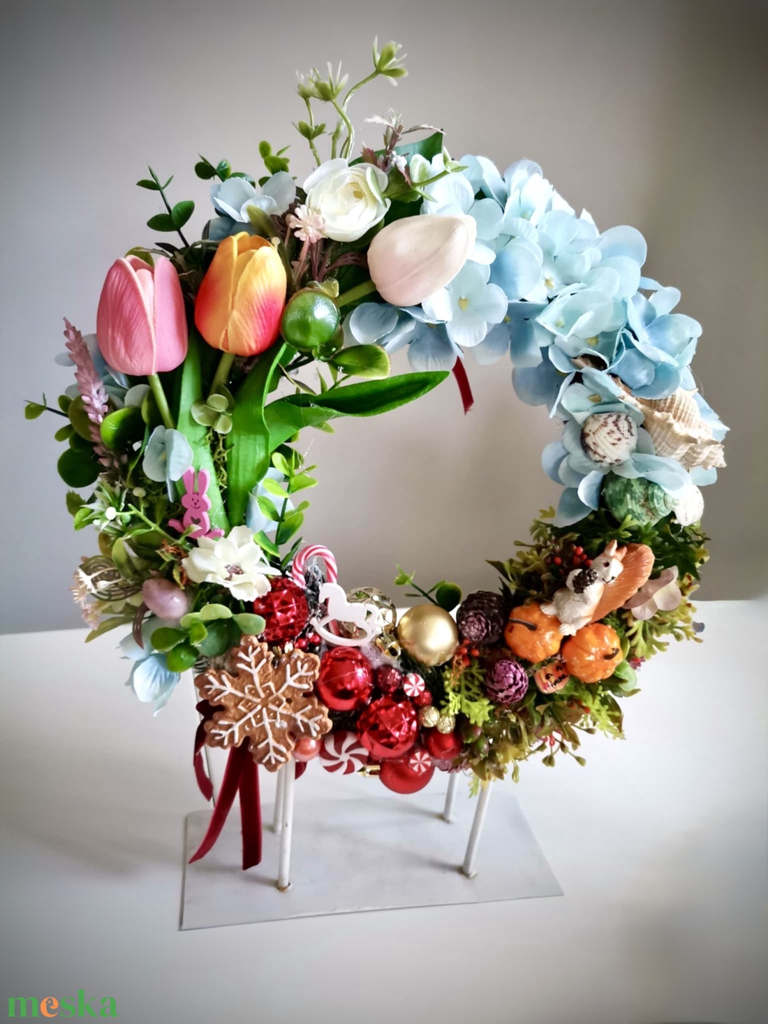 Négy évszak ajtódísz, kopogtató, tavasz, tél, mókus  - otthon & életmód - dekoráció - ajtó- és ablak dekoráció - ajtódísz & kopogtató - Meska.hu