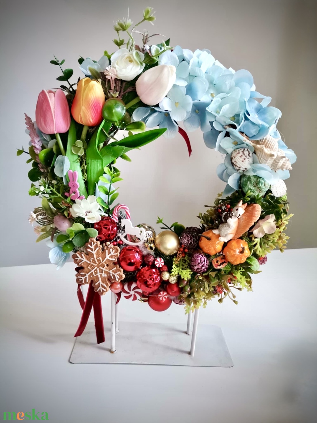 Négy évszak ajtódísz, kopogtató, tavasz, tél, mókus  - otthon & életmód - dekoráció - ajtó- és ablak dekoráció - ajtódísz & kopogtató - Meska.hu