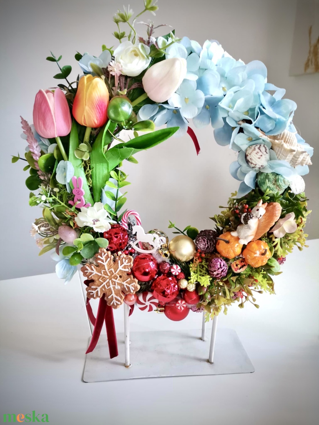 Négy évszak ajtódísz, kopogtató, tavasz, tél, mókus  - otthon & életmód - dekoráció - ajtó- és ablak dekoráció - ajtódísz & kopogtató - Meska.hu