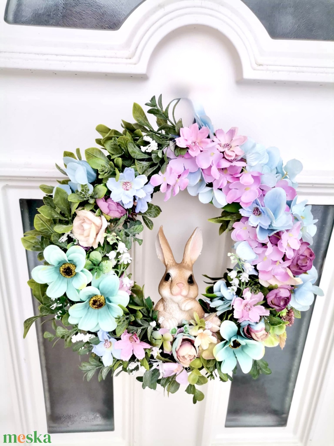 Hortenzia ajtódísz, kopogtató, tavasz, tél, nyuszi ajtódísz - otthon & életmód - dekoráció - ajtó- és ablak dekoráció - ajtódísz & kopogtató - Meska.hu