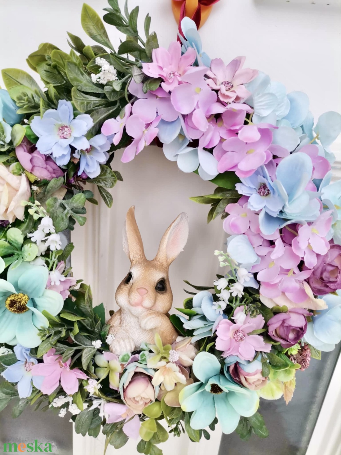 Hortenzia ajtódísz, kopogtató, tavasz, tél, nyuszi ajtódísz - otthon & életmód - dekoráció - ajtó- és ablak dekoráció - ajtódísz & kopogtató - Meska.hu