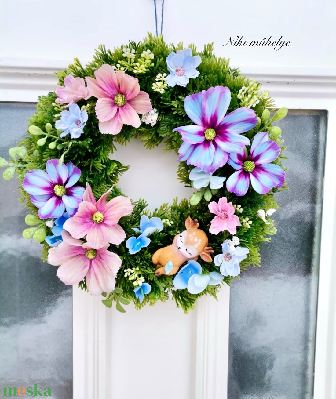 Őzike ajtódísz, pillangóvirág kopogtató, tavaszi dekoráció, őz ajtódísz - otthon & életmód - dekoráció - ajtó- és ablak dekoráció - ajtódísz & kopogtató - Meska.hu