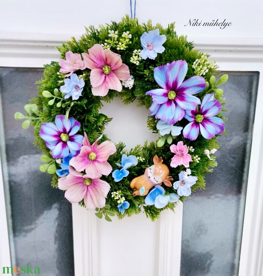 Őzike ajtódísz, pillangóvirág kopogtató, tavaszi dekoráció, őz ajtódísz - otthon & életmód - dekoráció - ajtó- és ablak dekoráció - ajtódísz & kopogtató - Meska.hu