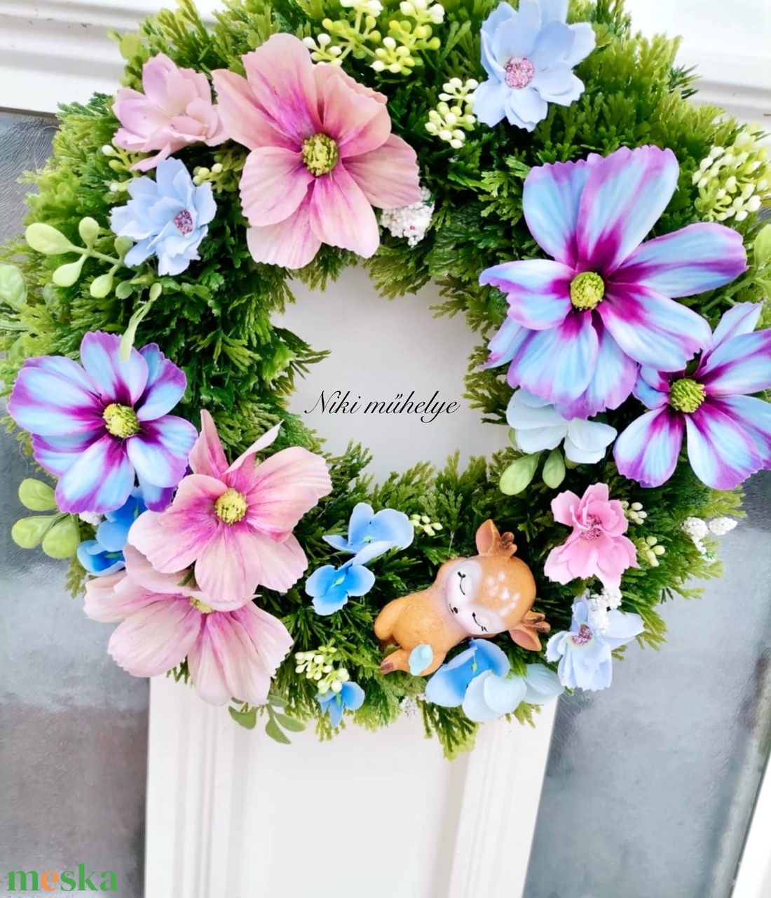 Őzike ajtódísz, pillangóvirág kopogtató, tavaszi dekoráció, őz ajtódísz - otthon & életmód - dekoráció - ajtó- és ablak dekoráció - ajtódísz & kopogtató - Meska.hu