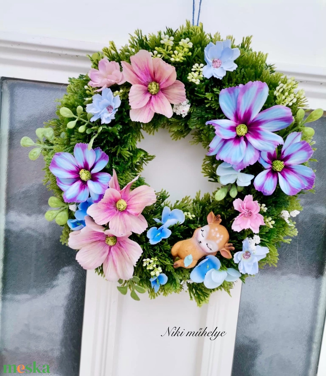 Őzike ajtódísz, pillangóvirág kopogtató, tavaszi dekoráció, őz ajtódísz - otthon & életmód - dekoráció - ajtó- és ablak dekoráció - ajtódísz & kopogtató - Meska.hu